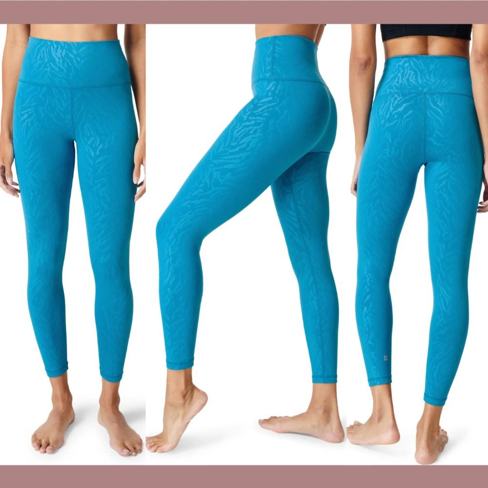 NWT SWEATY BETTY [ Medium ] All Day High Waist‎ Emboss Leggings Blue Tiger